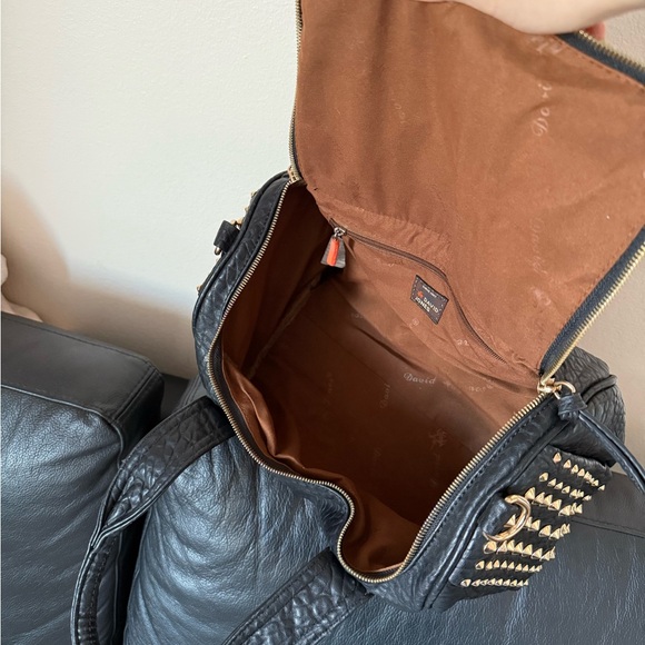 David Jones Black Leather Satchel with Gold Studs - Picture 8 of 11